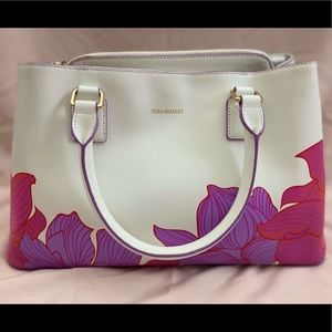 Vera Bradley Emma Leather Satchel Paradise Floral Lilac and White